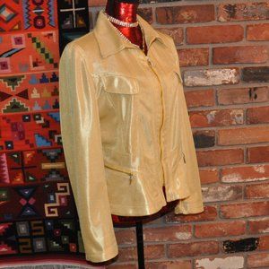 ANTONIO D'ERRICO Tailored Zip-up Jacket Metallic Shiny Yellow Mesh Gold Italy 48